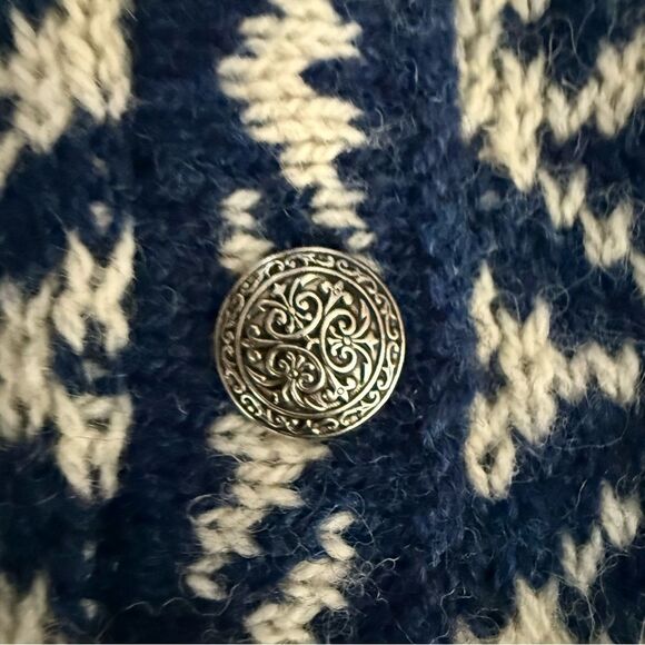 L.L. Bean Blue green & White Nordic Cardigan Sweater wool ski winter Size L - Picture 4 of 6